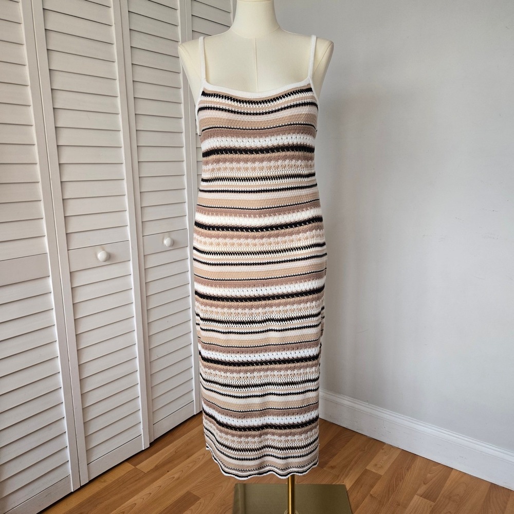 No Boundaries Cream Pointelle Crochet Midi Dress XL Boho Beach Cottage Feminine - Picture 2 of 8